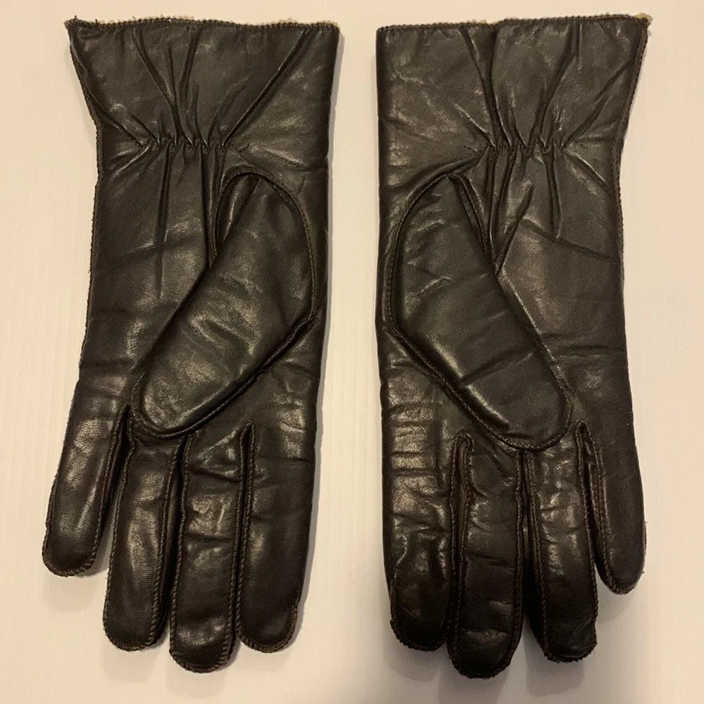 DARK Brown Leather Gloves with Lining Size M
